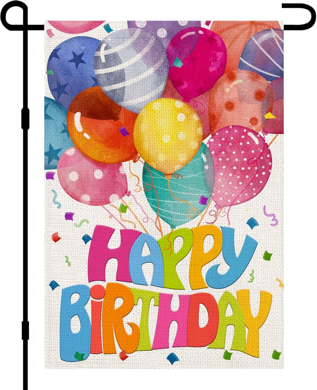 Happy Birthday Garden Flags for Outside 12x18 Double Sided Burlap, Colorful Balloon Personalized Banner Farmhouse Yard Sign Birthday Party Decorations DF575